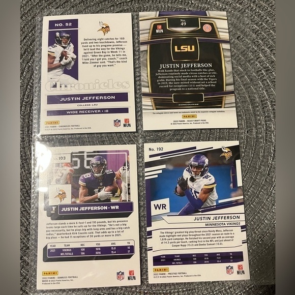 💋 Justin Jefferson, NFL Football Trading Cards, Lot of 4 Cards - Picture 3 of 7